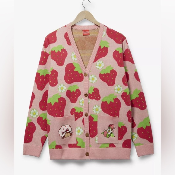 Strawberry Shortcake Allover Strawberry Print Women's Cardigan Cosplay 80’s - Picture 1 of 5